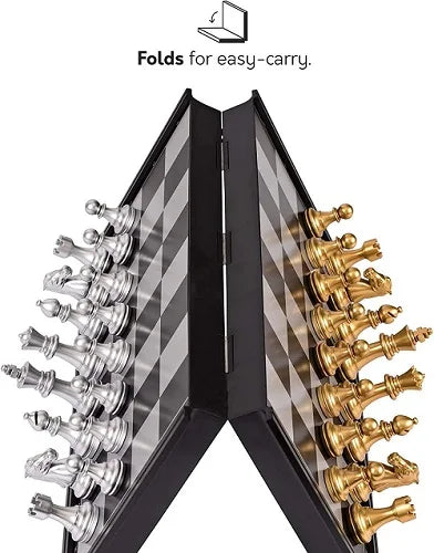 magnetic chess golden and silver pieces set 14 inch 3