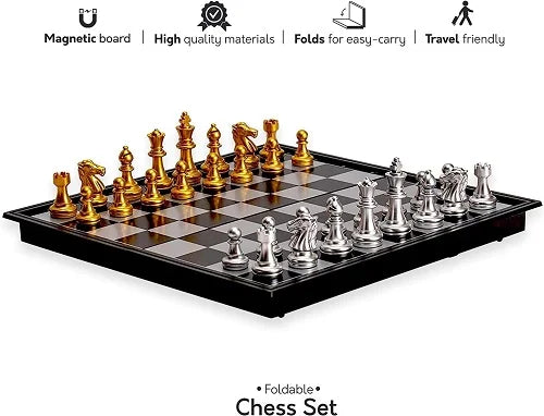 magnetic chess golden and silver pieces set 14 inch 4