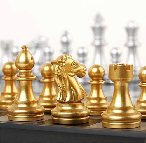 magnetic chess golden and silver pieces set 14 inch 7