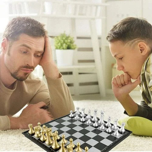 magnetic chess golden and silver pieces set 14 inch 8