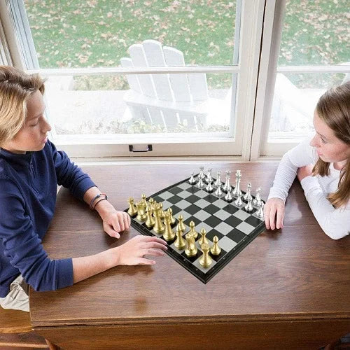 magnetic chess golden and silver pieces set 14 inch 9