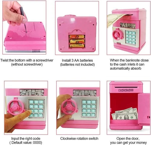 piggy bank safebox kids pretend play bank money coins 9
