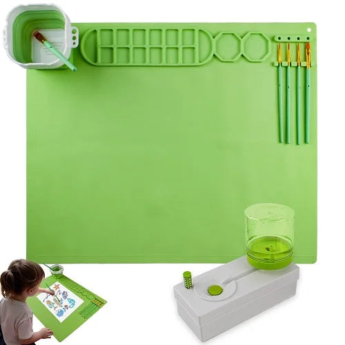 Silicone Painting Mat with Foldable Cup and Paintbrushes