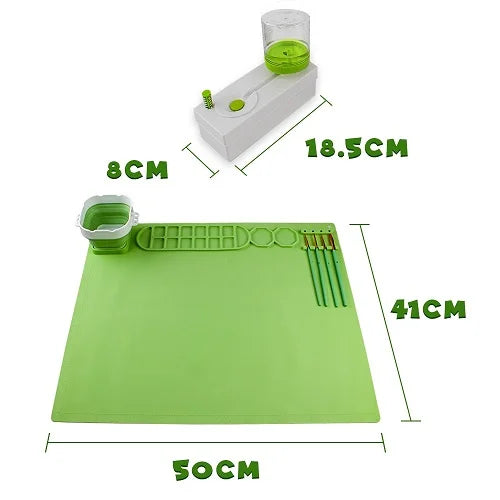 Silicone Painting Mat with Foldable Cup and Paintbrushes