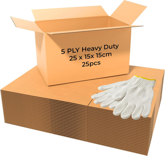 UKR Boxes 25x15x15 cm – 25 Pack Heavy Duty 5-Ply Cardboard Boxes